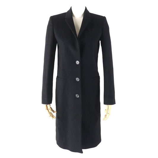 Gucci 455739) 100% Wool Logo Button Single Chester Coat Long Length Black 36