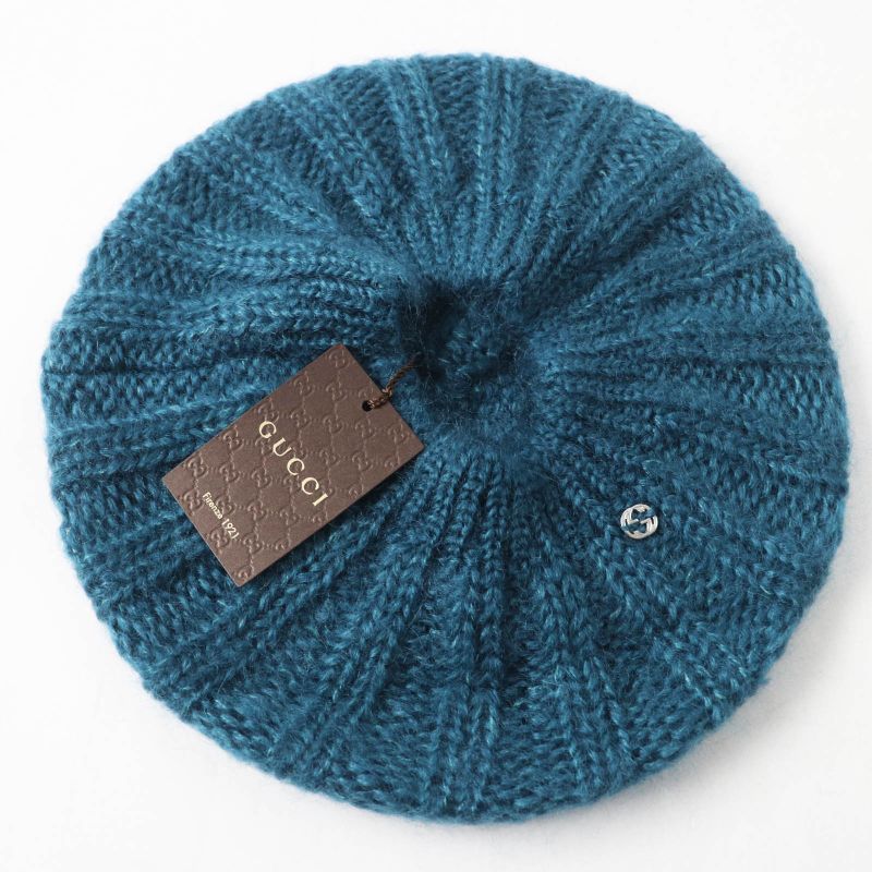 Gucci 331985 Mohair Silk Interlocking Ghardware Knit Beret/knit Cap Blue Silver