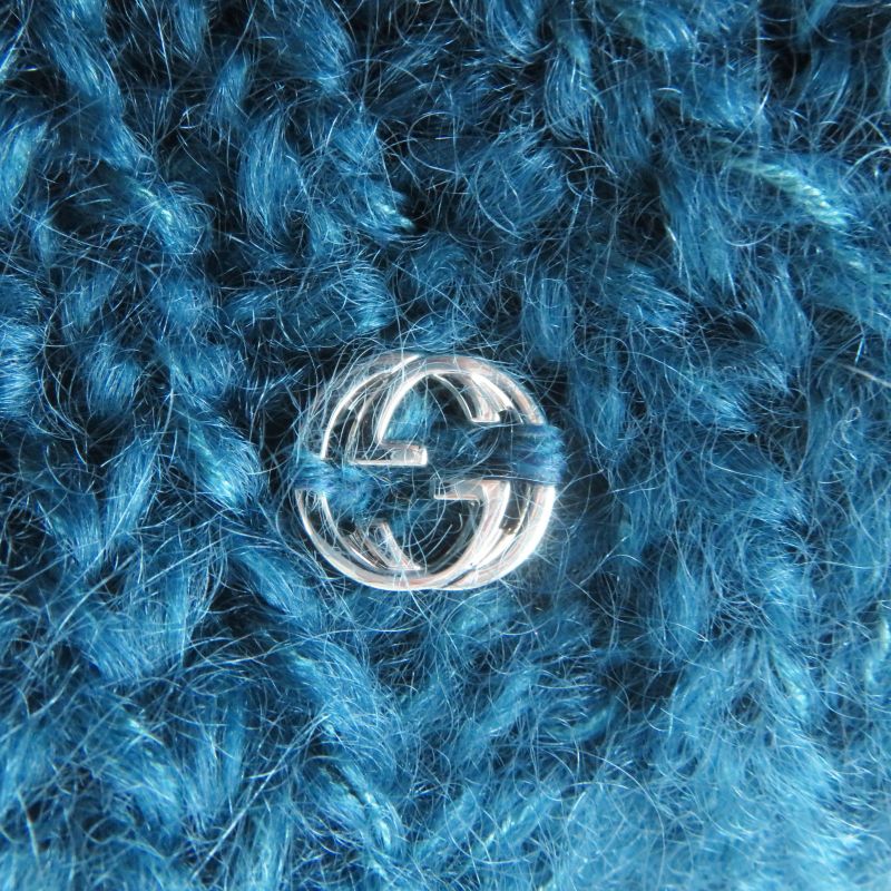 Gucci 331985 Mohair Silk Interlocking Ghardware Knit Beret/knit Cap Blue Silver