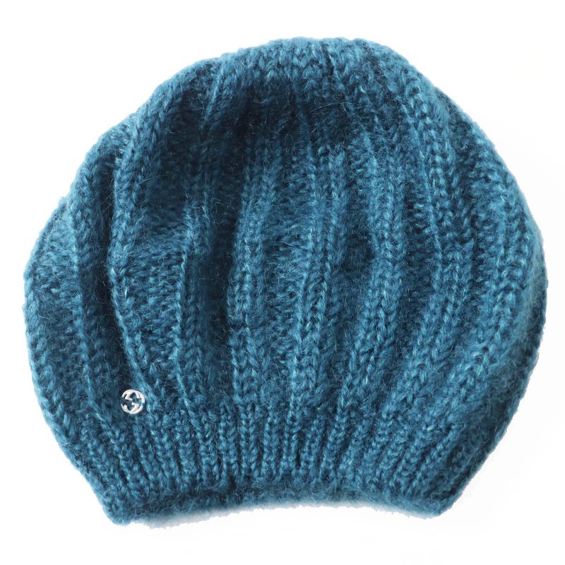 Gucci 331985 Mohair Silk Interlocking Ghardware Knit Beret/knit Cap Blue Silver
