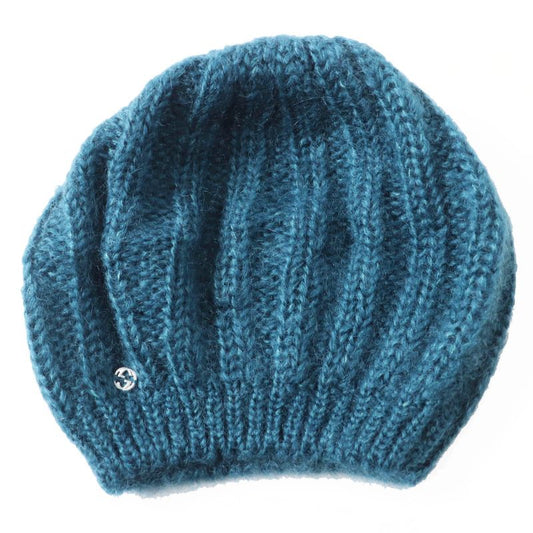 Gucci 331985 Mohair Silk Interlocking Ghardware Knit Beret/knit Cap Blue Silver