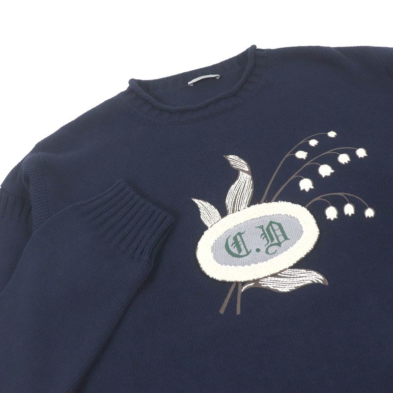 DIOR Homme 24tm634at459 Cotton Tin Embroidery Long Sleeve Knit Sweater Navy M