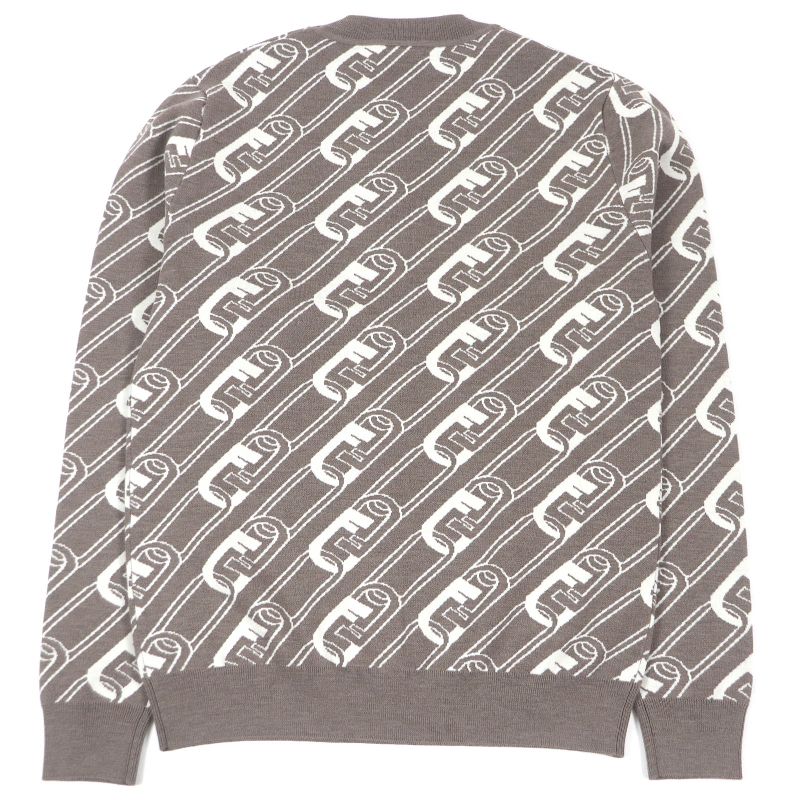 Fendi 2022 Fzx061 100% Wool FF Logo Chain Total Pattern Crew Neck Knit Sweater