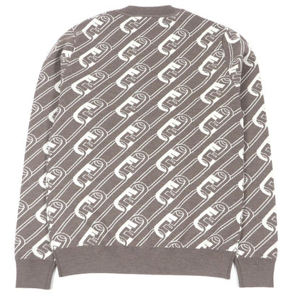 Fendi 2022 Fzx061 100% Wool FF Logo Chain Total Pattern Crew Neck Knit Sweater