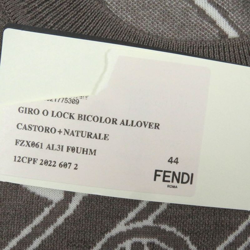 Fendi 2022 Fzx061 100% Wool FF Logo Chain Total Pattern Crew Neck Knit Sweater