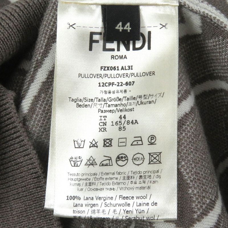 Fendi 2022 Fzx061 100% Wool FF Logo Chain Total Pattern Crew Neck Knit Sweater