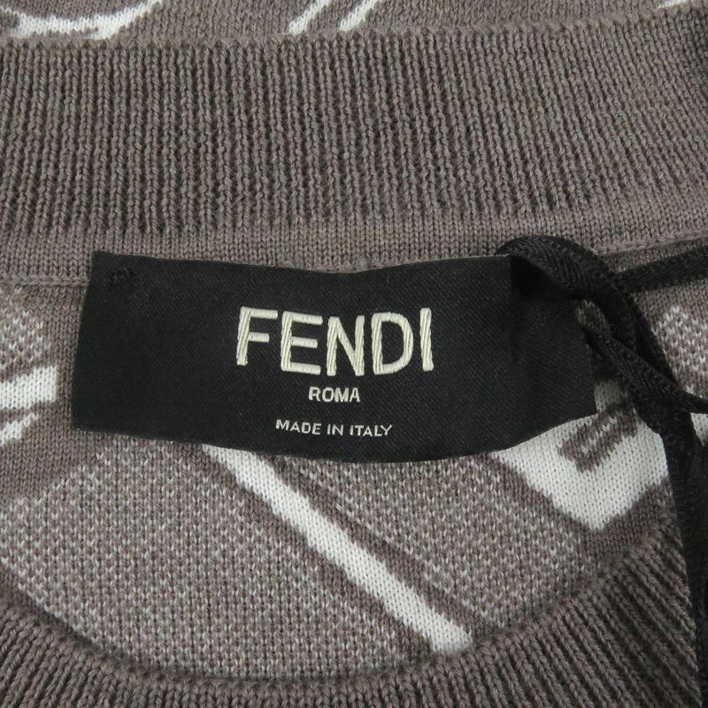 Fendi 2022 Fzx061 100% Wool FF Logo Chain Total Pattern Crew Neck Knit Sweater