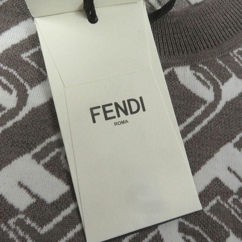 Fendi 2022 Fzx061 100% Wool FF Logo Chain Total Pattern Crew Neck Knit Sweater