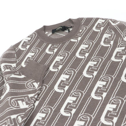 Fendi 2022 Fzx061 100% Wool FF Logo Chain Total Pattern Crew Neck Knit Sweater