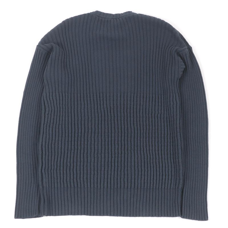 Fendi 2021 Fzx036 Cotton Cashmere FF Logo Pocket Ribbed Knit Sweater Blue Gray