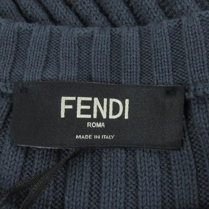 Fendi 2021 Fzx036 Cotton Cashmere FF Logo Pocket Ribbed Knit Sweater Blue Gray