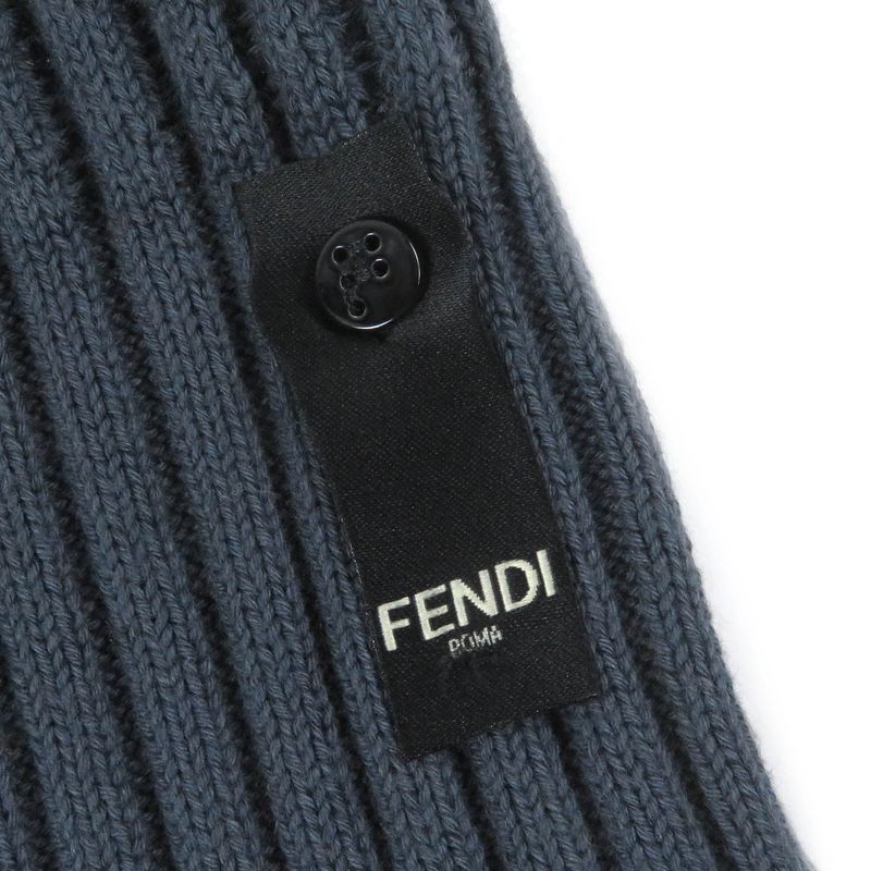 Fendi 2021 Fzx036 Cotton Cashmere FF Logo Pocket Ribbed Knit Sweater Blue Gray