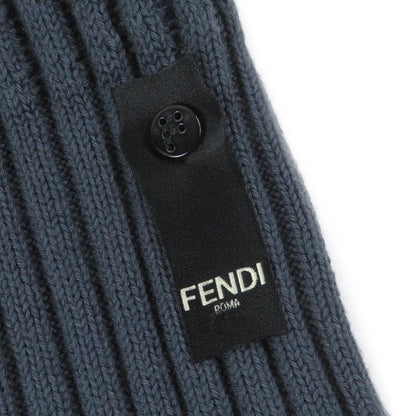Fendi 2021 Fzx036 Cotton Cashmere FF Logo Pocket Ribbed Knit Sweater Blue Gray