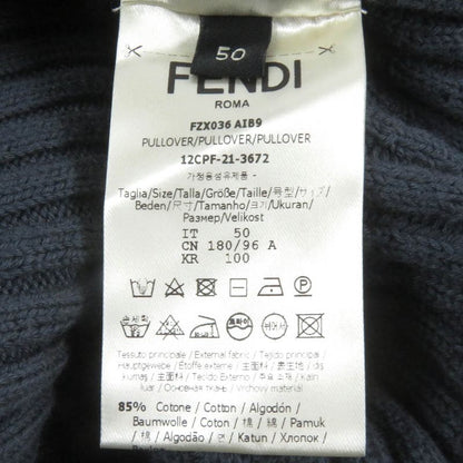 Fendi 2021 Fzx036 Cotton Cashmere FF Logo Pocket Ribbed Knit Sweater Blue Gray