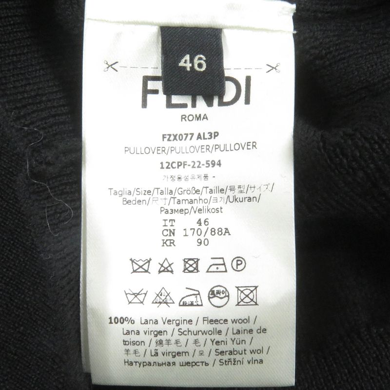 Fendi 2022 Fzx077 100% Wool FF Logo Hardware Cable Knit Sweater Black 46 Made