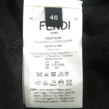 Fendi 2022 Fzx077 100% Wool FF Logo Hardware Cable Knit Sweater Black 46 Made