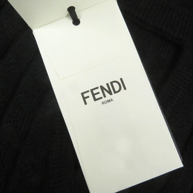 Fendi 2022 Fzx077 100% Wool FF Logo Hardware Cable Knit Sweater Black 46 Made