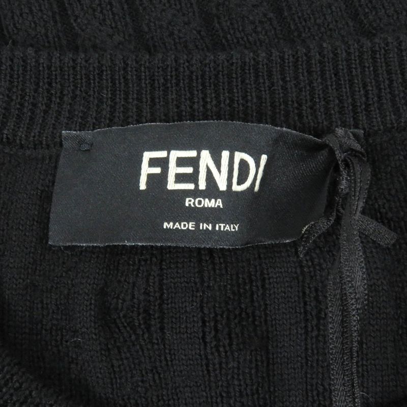 Fendi 2022 Fzx077 100% Wool FF Logo Hardware Cable Knit Sweater Black 46 Made