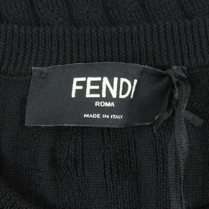 Fendi 2022 Fzx077 100% Wool FF Logo Hardware Cable Knit Sweater Black 46 Made