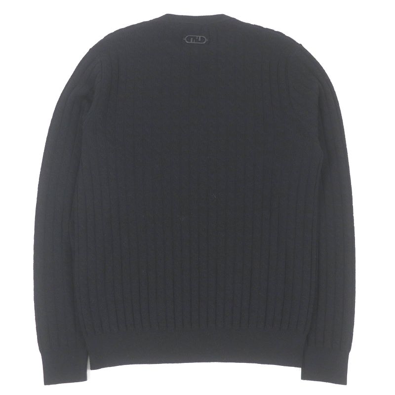Fendi 2022 Fzx077 100% Wool FF Logo Hardware Cable Knit Sweater Black 46 Made