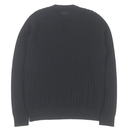 Fendi 2022 Fzx077 100% Wool FF Logo Hardware Cable Knit Sweater Black 46 Made