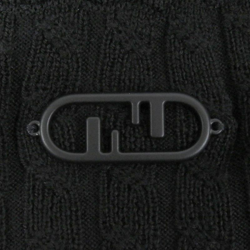 Fendi 2022 Fzx077 100% Wool FF Logo Hardware Cable Knit Sweater Black 46 Made
