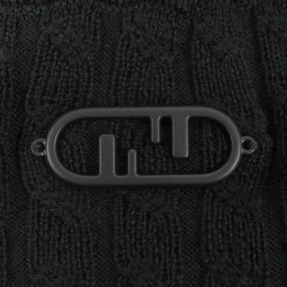 Fendi 2022 Fzx077 100% Wool FF Logo Hardware Cable Knit Sweater Black 46 Made
