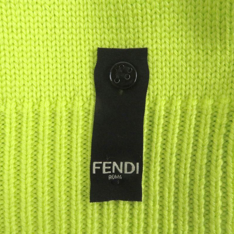 Fendi 2022 Fzx123 100% Wool Crew Neck Knit Sweater With Baguette Bag Lime Green