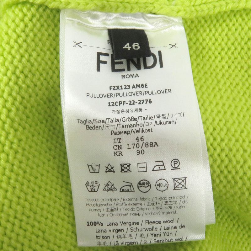 Fendi 2022 Fzx123 100% Wool Crew Neck Knit Sweater With Baguette Bag Lime Green