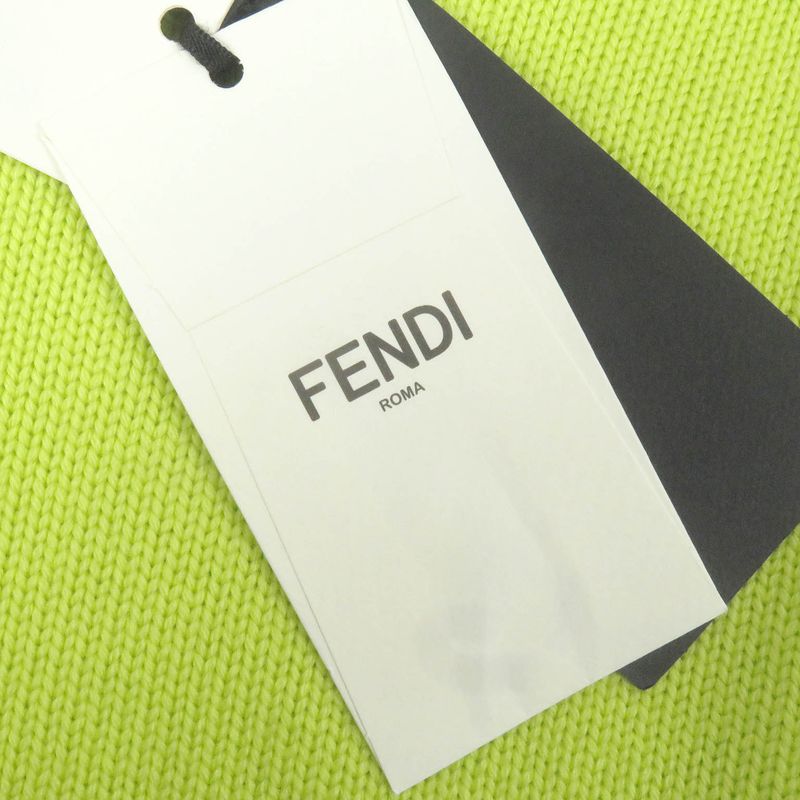Fendi 2022 Fzx123 100% Wool Crew Neck Knit Sweater With Baguette Bag Lime Green