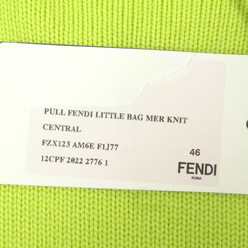 Fendi 2022 Fzx123 100% Wool Crew Neck Knit Sweater With Baguette Bag Lime Green