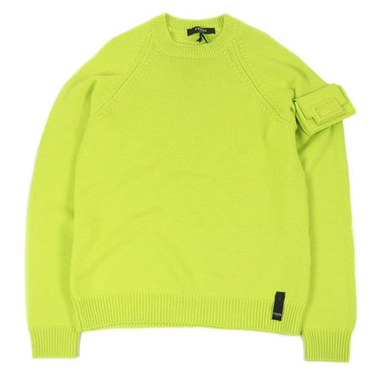 Fendi 2022 Fzx123 100% Wool Crew Neck Knit Sweater With Baguette Bag Lime Green