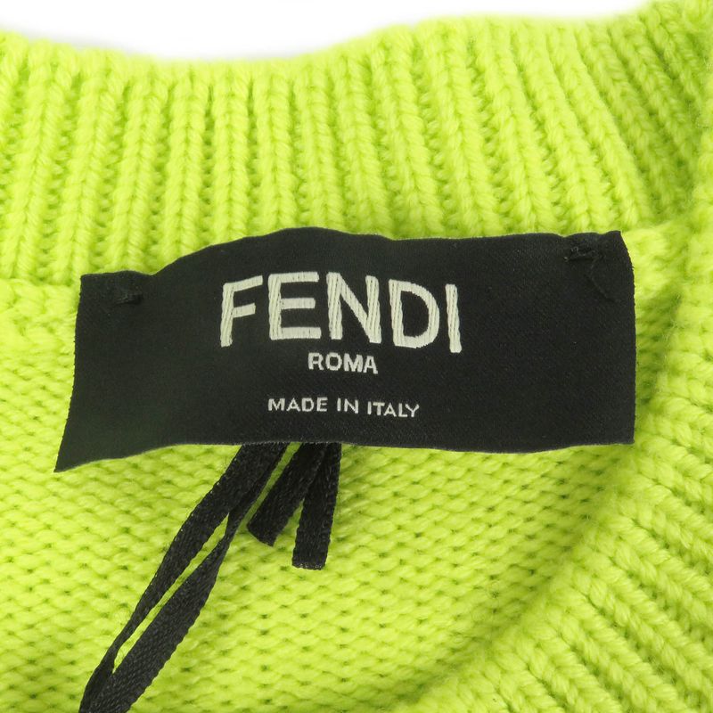 Fendi 2022 Fzx123 100% Wool Crew Neck Knit Sweater With Baguette Bag Lime Green