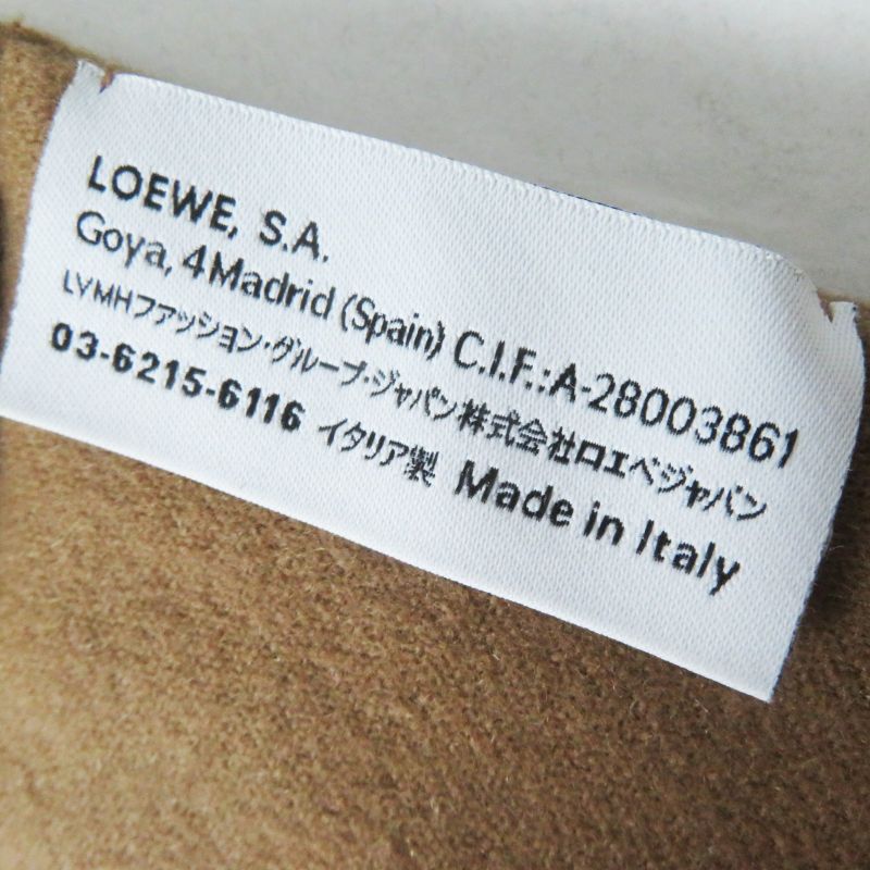 LOEWE 100% Cashmere Anagram Embroidery Fringed Padded Scarf Brown Made In