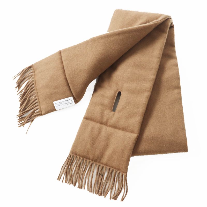 LOEWE 100% Cashmere Anagram Embroidery Fringed Padded Scarf Brown Made In