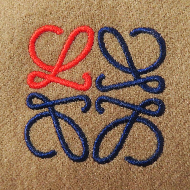 LOEWE 100% Cashmere Anagram Embroidery Fringed Padded Scarf Brown Made In