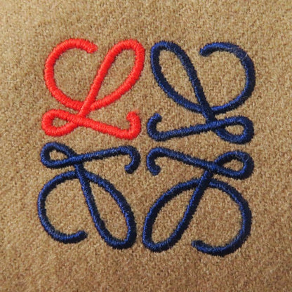 LOEWE 100% Cashmere Anagram Embroidery Fringed Padded Scarf Brown Made In