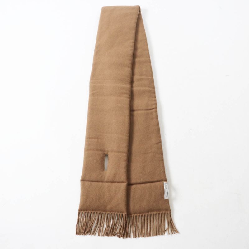 LOEWE 100% Cashmere Anagram Embroidery Fringed Padded Scarf Brown Made In