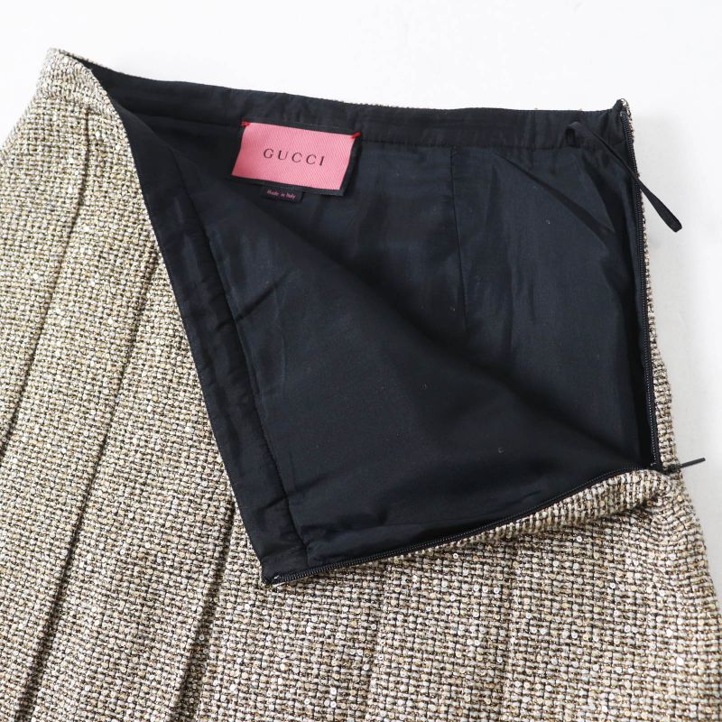 Gucci 545461 All-over Sequin Pleated Skirt Gold Tone 40 Genuine