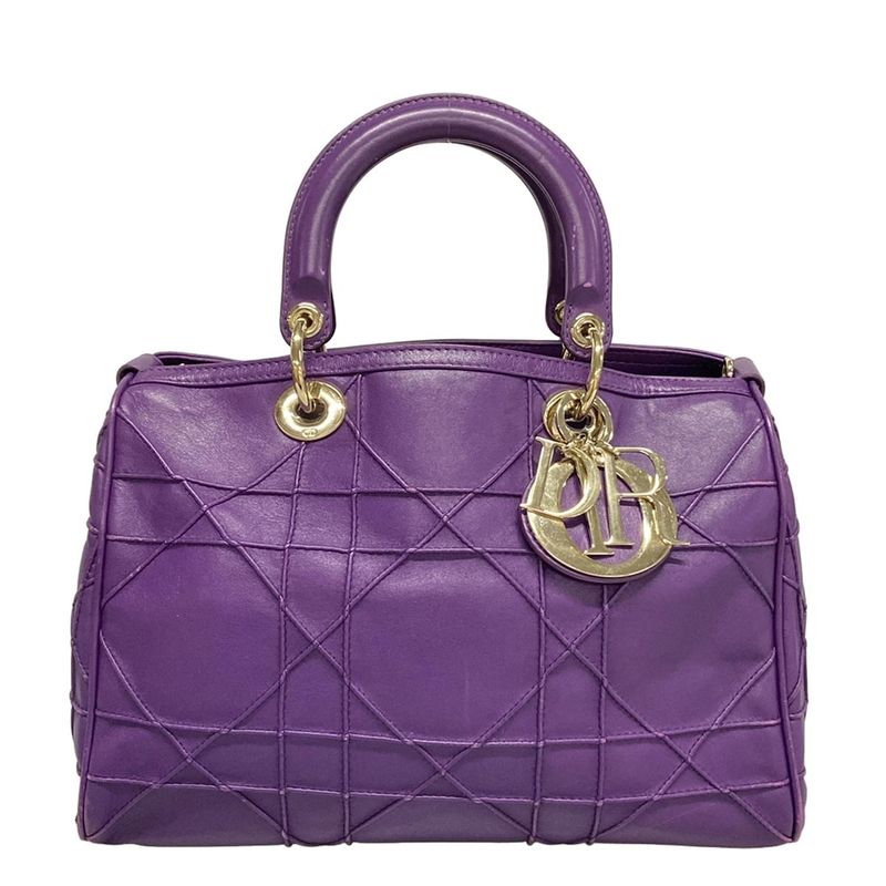 Dior/christian Dior Handbag Granville Purple Mini Boston/gold Hardware Leather