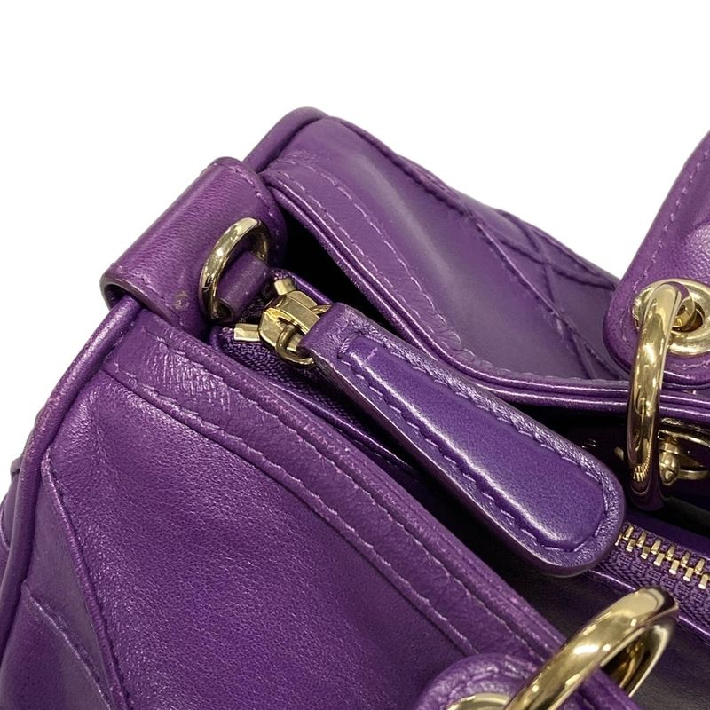 Dior/christian Dior Handbag Granville Purple Mini Boston/gold Hardware Leather