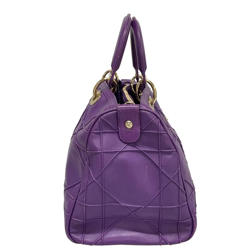 Dior/christian Dior Handbag Granville Purple Mini Boston/gold Hardware Leather