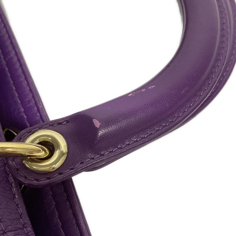 Dior/christian Dior Handbag Granville Purple Mini Boston/gold Hardware Leather