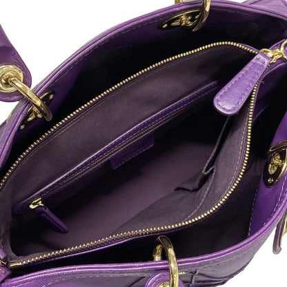 Dior/christian Dior Handbag Granville Purple Mini Boston/gold Hardware Leather