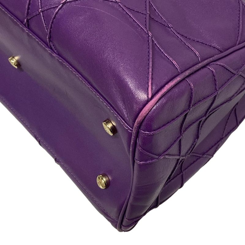 Dior/christian Dior Handbag Granville Purple Mini Boston/gold Hardware Leather