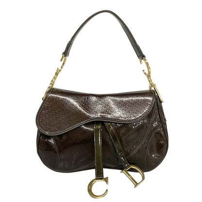 Dior/christian Dior Shoulder Bag Double Saddle Bag Dark Brown And Khaki Gold