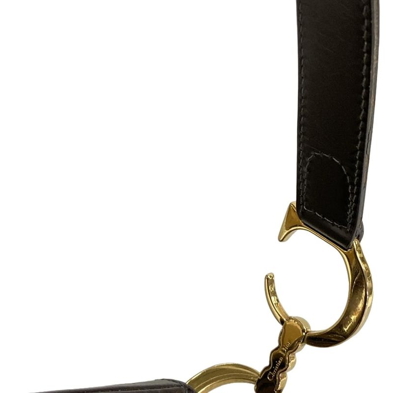 Dior/christian Dior Shoulder Bag Double Saddle Bag Dark Brown And Khaki Gold