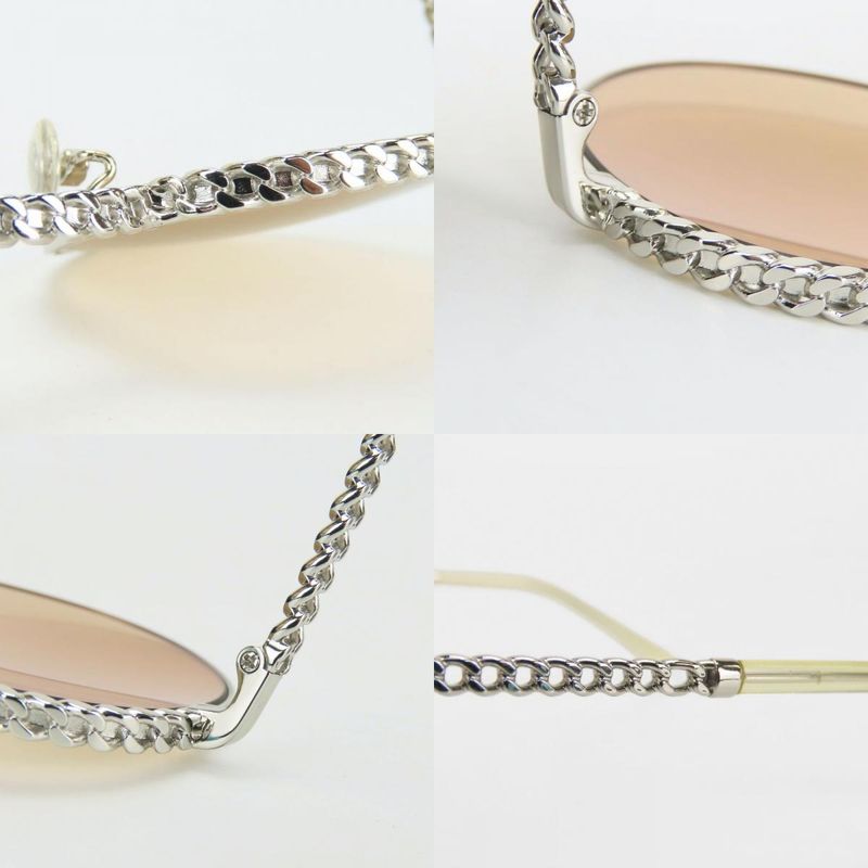 Chanel Sunglasses 4242 Pant Shape Metal Brownish Silver Chain 55□17 135 Ladies