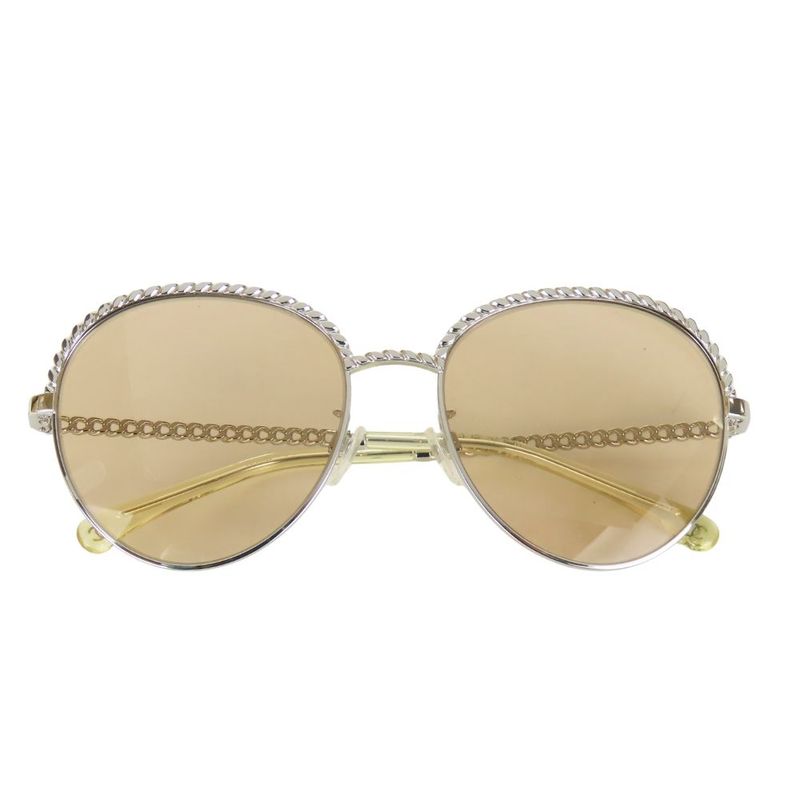 Chanel Sunglasses 4242 Pant Shape Metal Brownish Silver Chain 55□17 135 Ladies