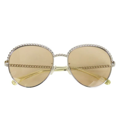 Chanel Sunglasses 4242 Pant Shape Metal Brownish Silver Chain 55□17 135 Ladies